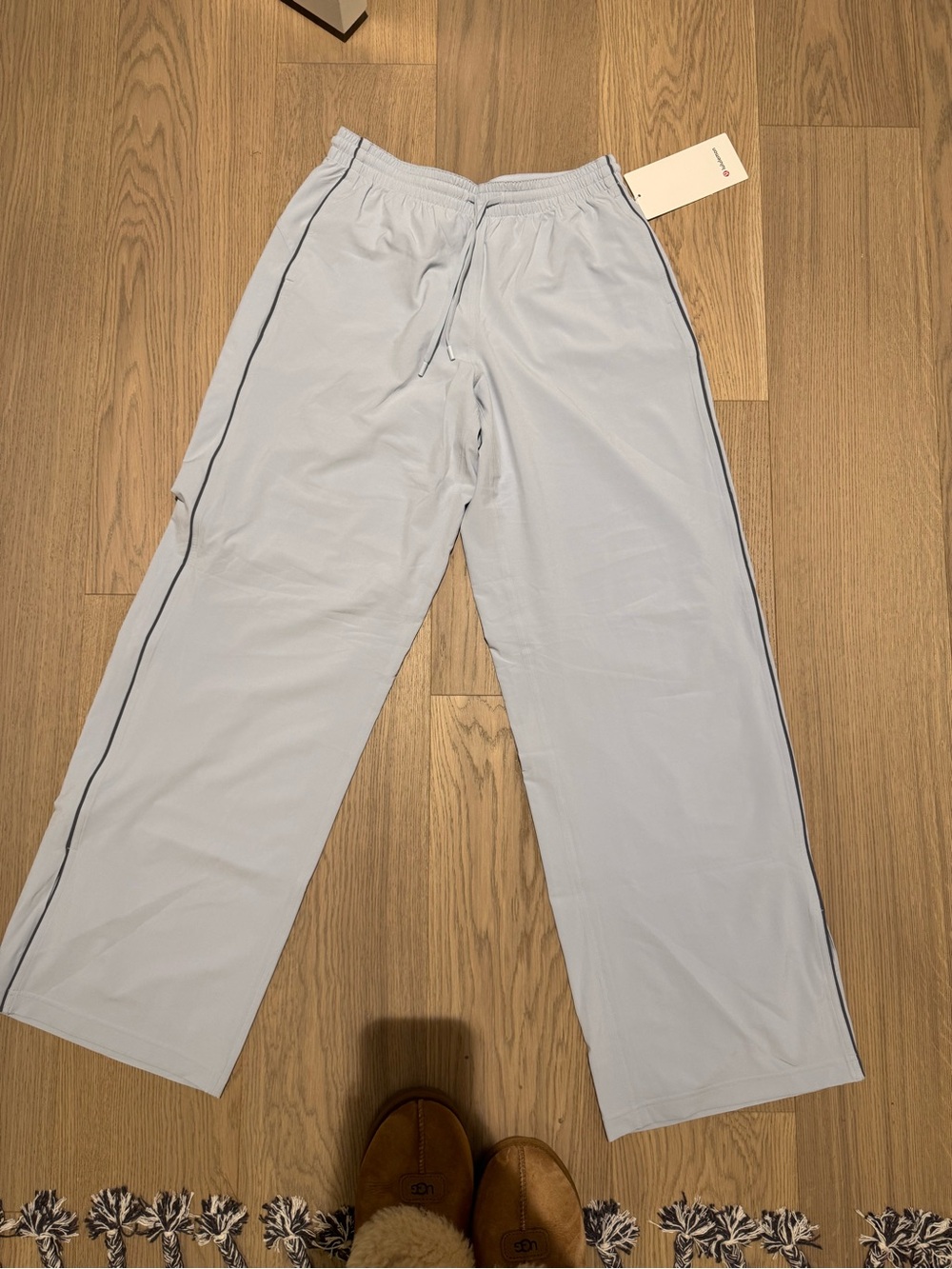 lululemon athletica Light Blue Wide-Leg Track Pants with Black Trim